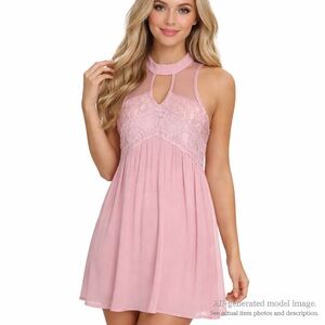 92. Chelsea & Violet Blush Lace High Neck Babydoll Dress XS